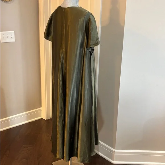 Banana Republic Aurelia Italian Satin Trapeze Dress in olive green size XL - Picture 5 of 5